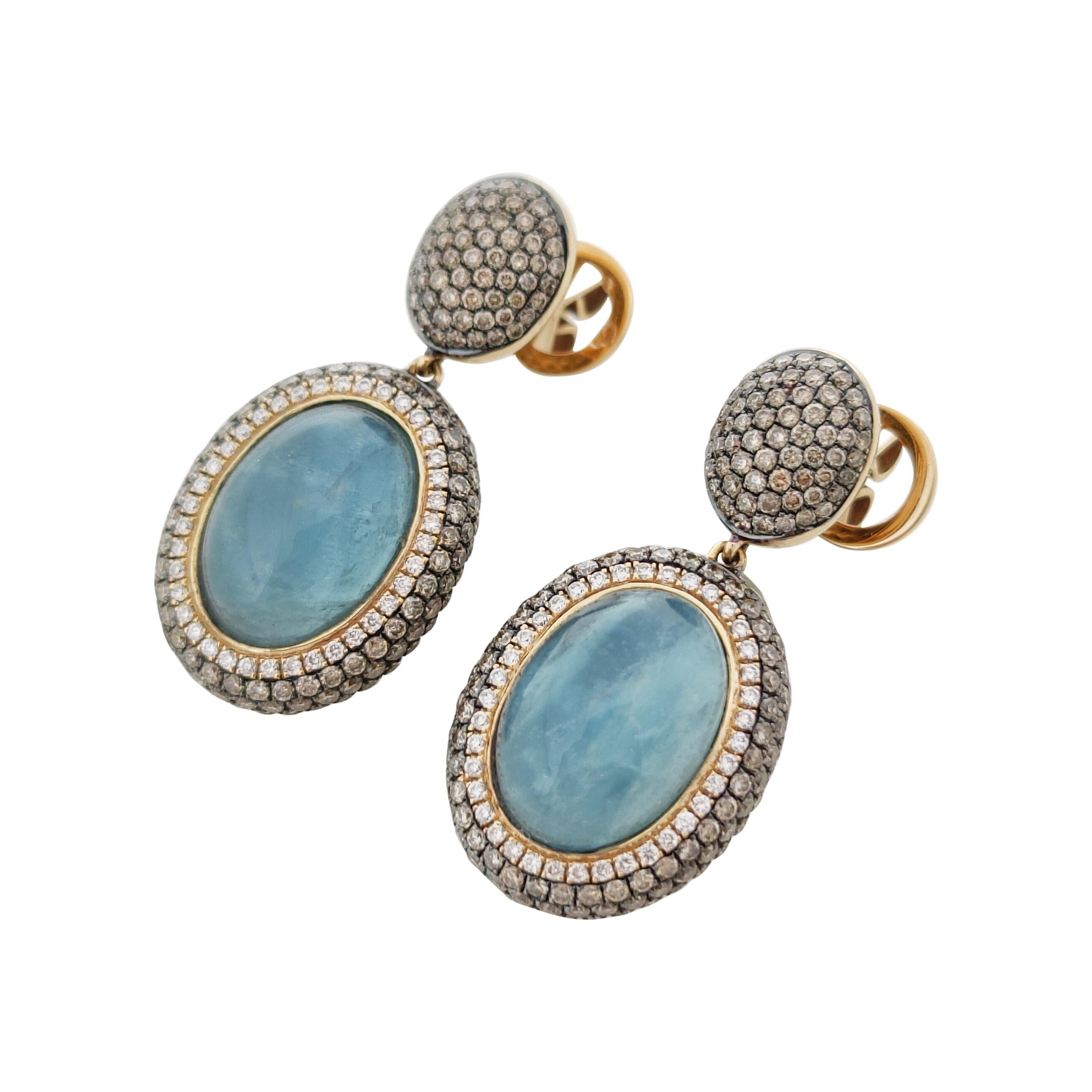 Bespoke One-of-a-Kind Luxury Drop Earrings with Aquamarine and Diamonds