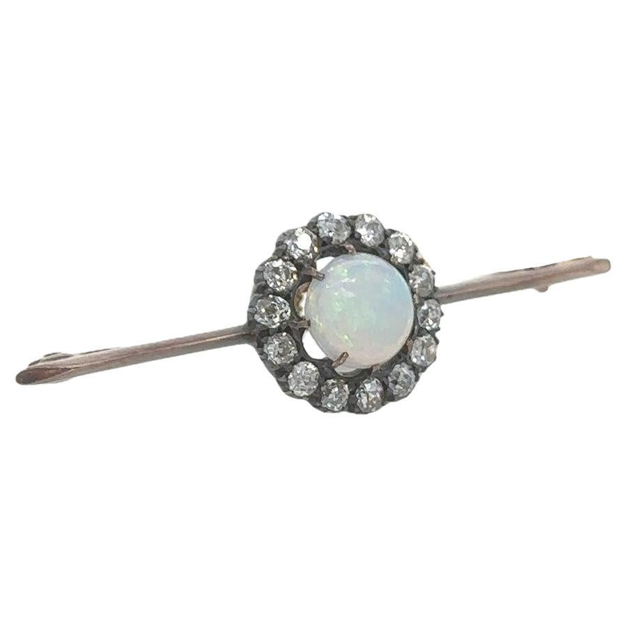 Bespoke Opal And Diamond Round Cluster Bar Brooch 1.84ct For Sale