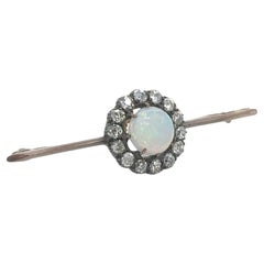 Antique Bespoke Opal And Diamond Round Cluster Bar Brooch 1.84ct