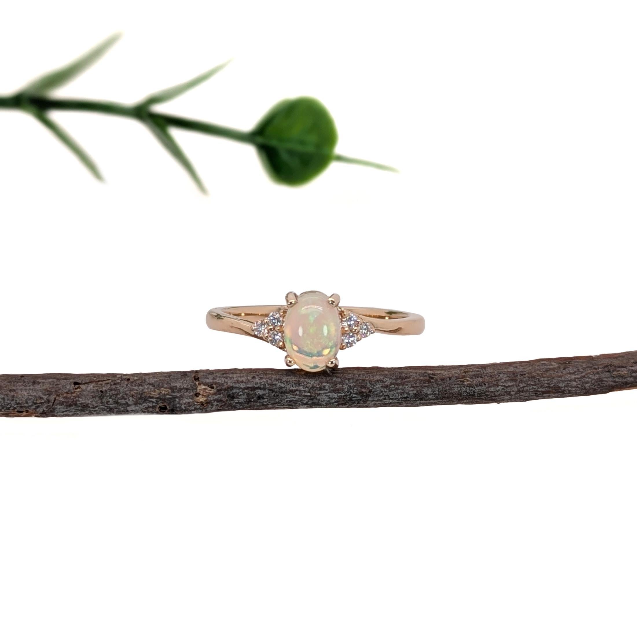 Oval Cut Bespoke Opal Ring w Natural Diamond Accents in Solid 14K Yellow Gold  OV 7x5mm For Sale