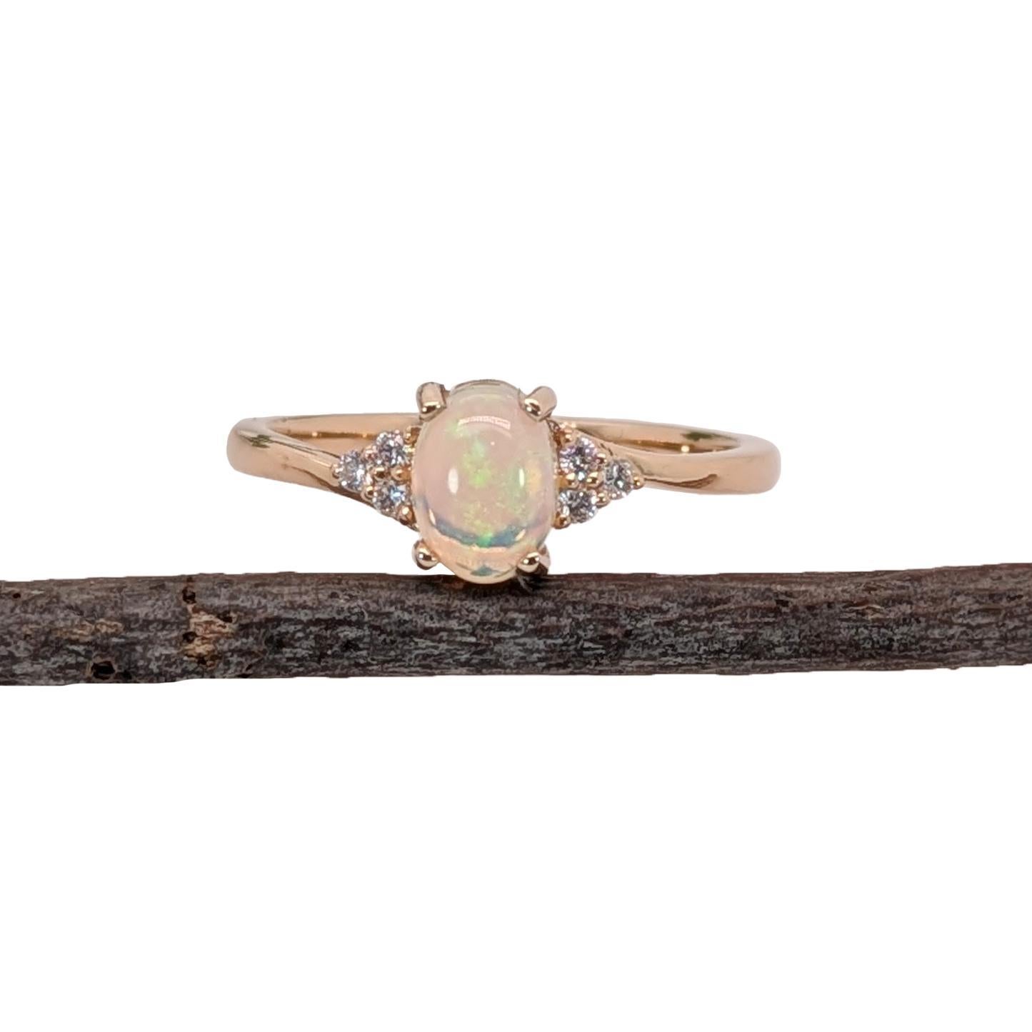 Bespoke Opal Ring w Natural Diamond Accents in Solid 14K Yellow Gold  OV 7x5mm In New Condition For Sale In Columbus, OH