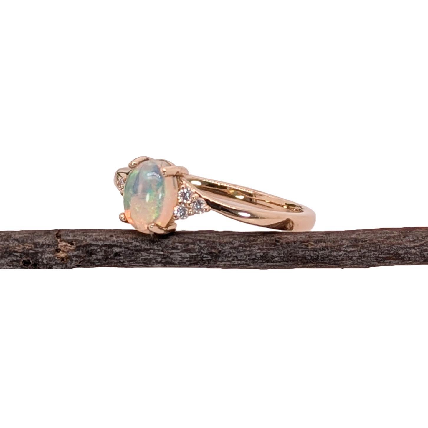 Women's Bespoke Opal Ring w Natural Diamond Accents in Solid 14K Yellow Gold  OV 7x5mm For Sale