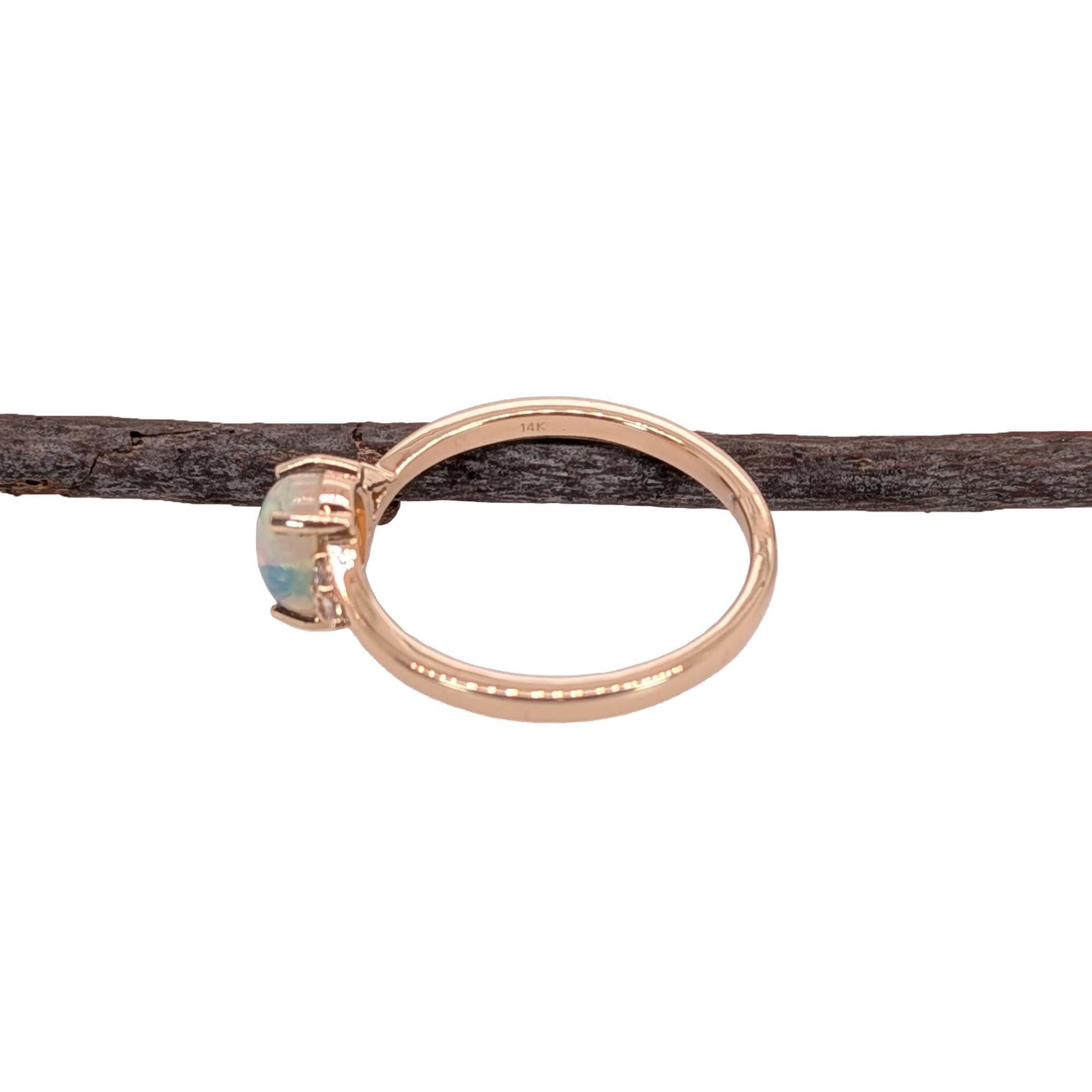 Bespoke Opal Ring w Natural Diamond Accents in Solid 14K Yellow Gold  OV 7x5mm For Sale 2