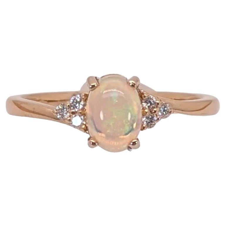 Bespoke Opal Ring w Natural Diamond Accents in Solid 14K Yellow Gold  OV 7x5mm