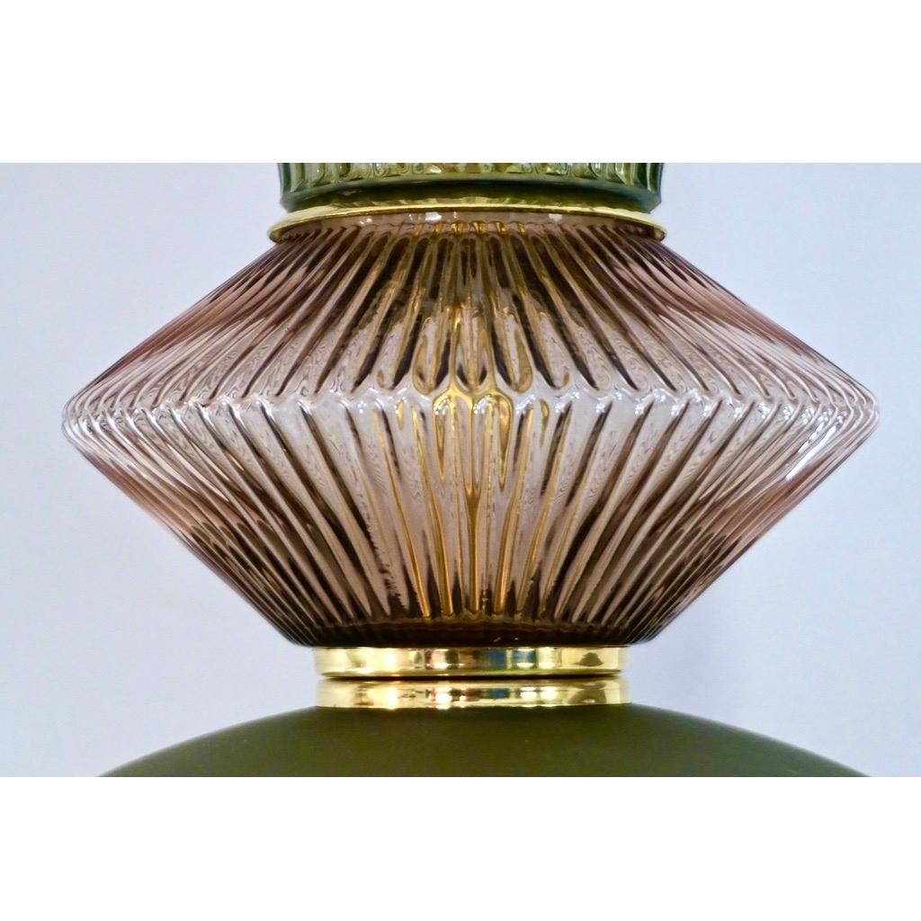 Art Glass Bespoke Organic Amethyst Gray Green Murano Glass Brass Pendant Light
