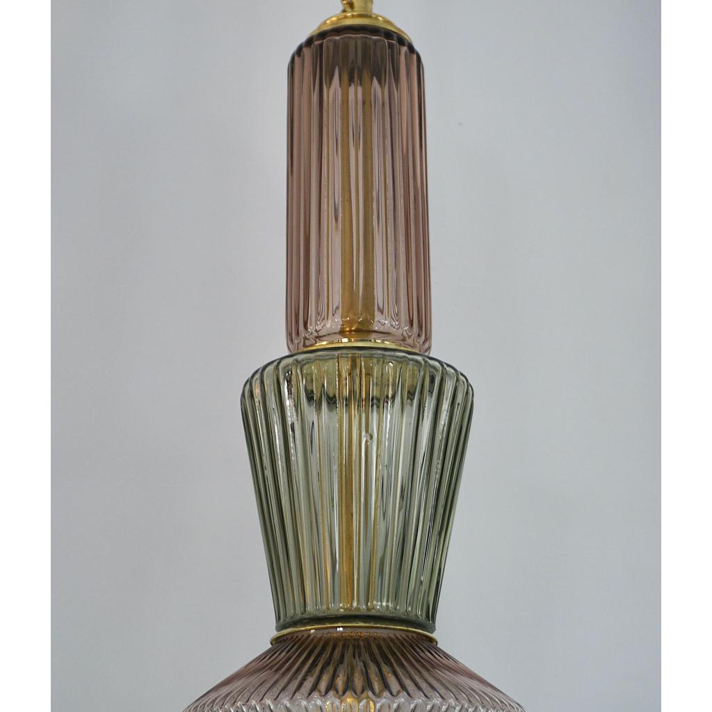 Bespoke Organic Amethyst Gray Green Murano Glass Brass Pendant Light 1