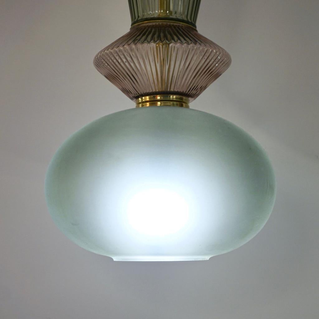 Bespoke Organic Amethyst Gray Green Murano Glass Brass Pendant Light 2