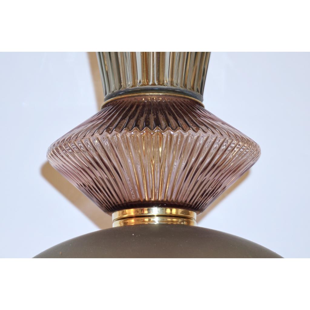 Bespoke Organic Amethyst Gray Green Murano Glass Brass Pendant Light For Sale 6