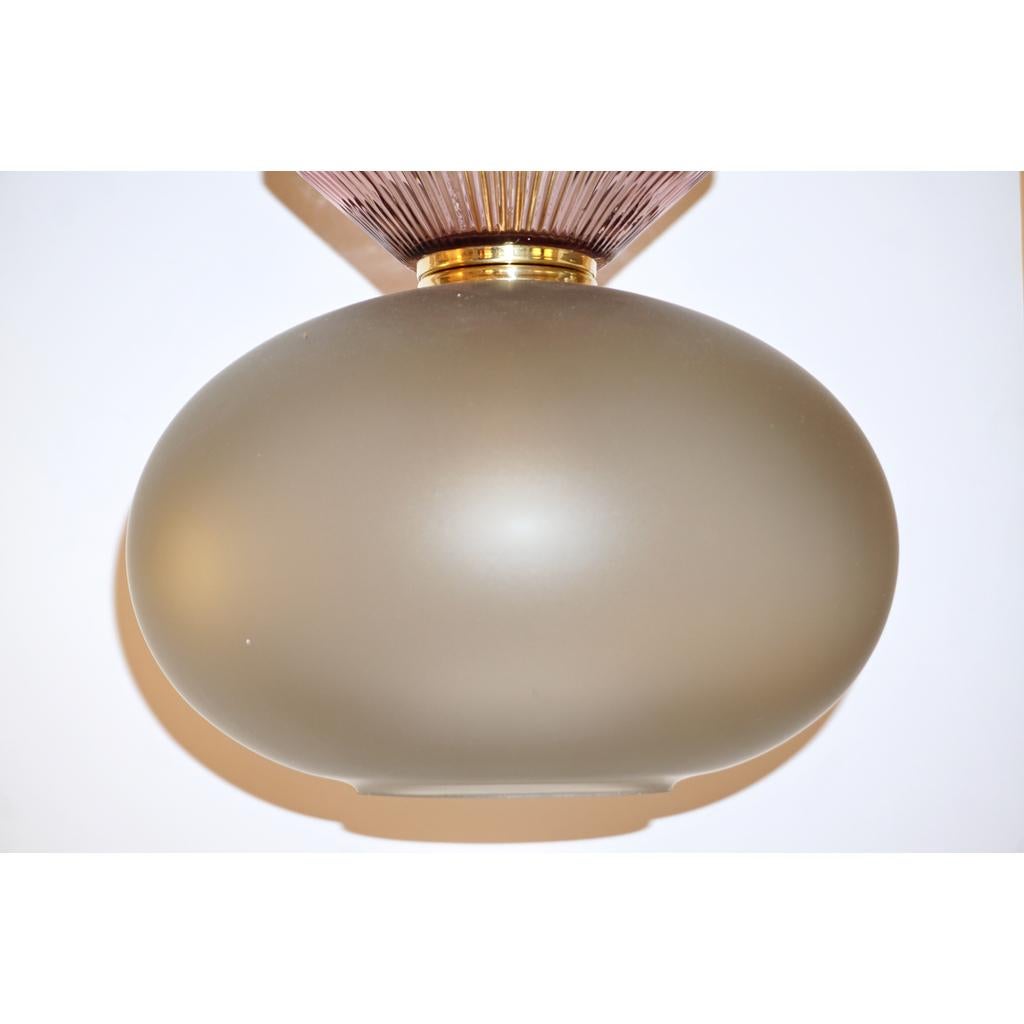 Bespoke Organic Amethyst Gray Green Murano Glass Brass Pendant Light For Sale 7