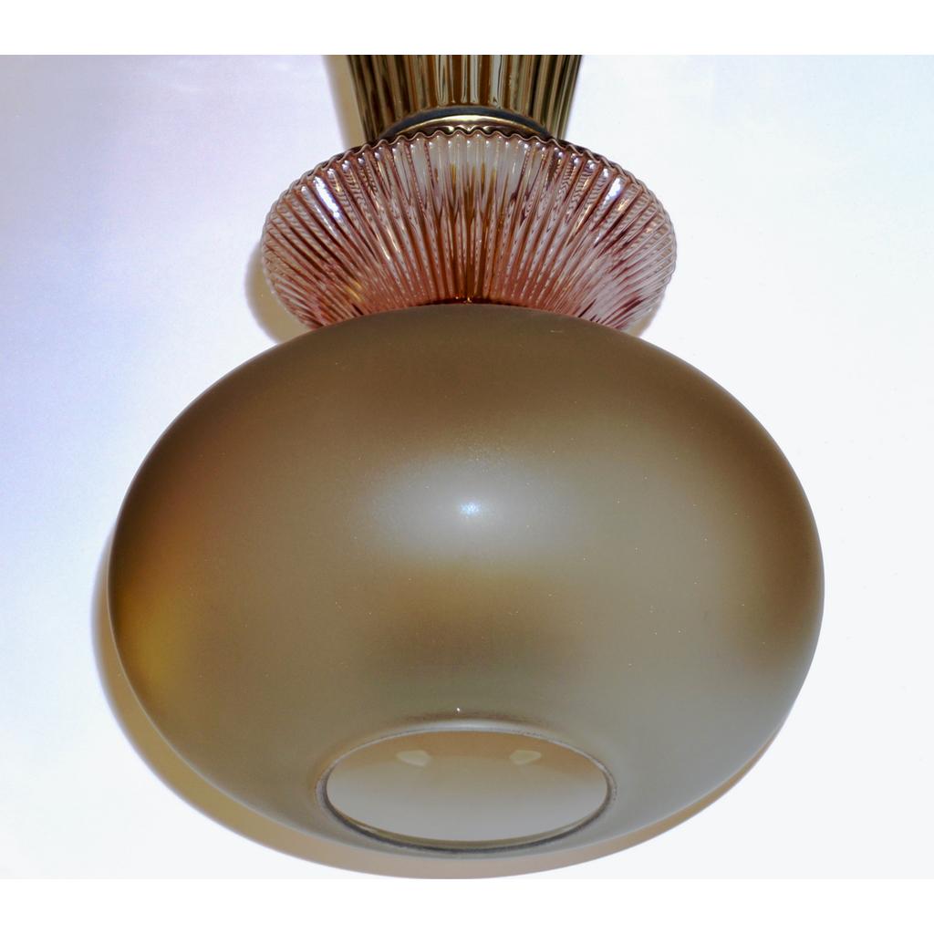 Frosted Bespoke Organic Amethyst Gray Green Murano Glass Brass Pendant Light