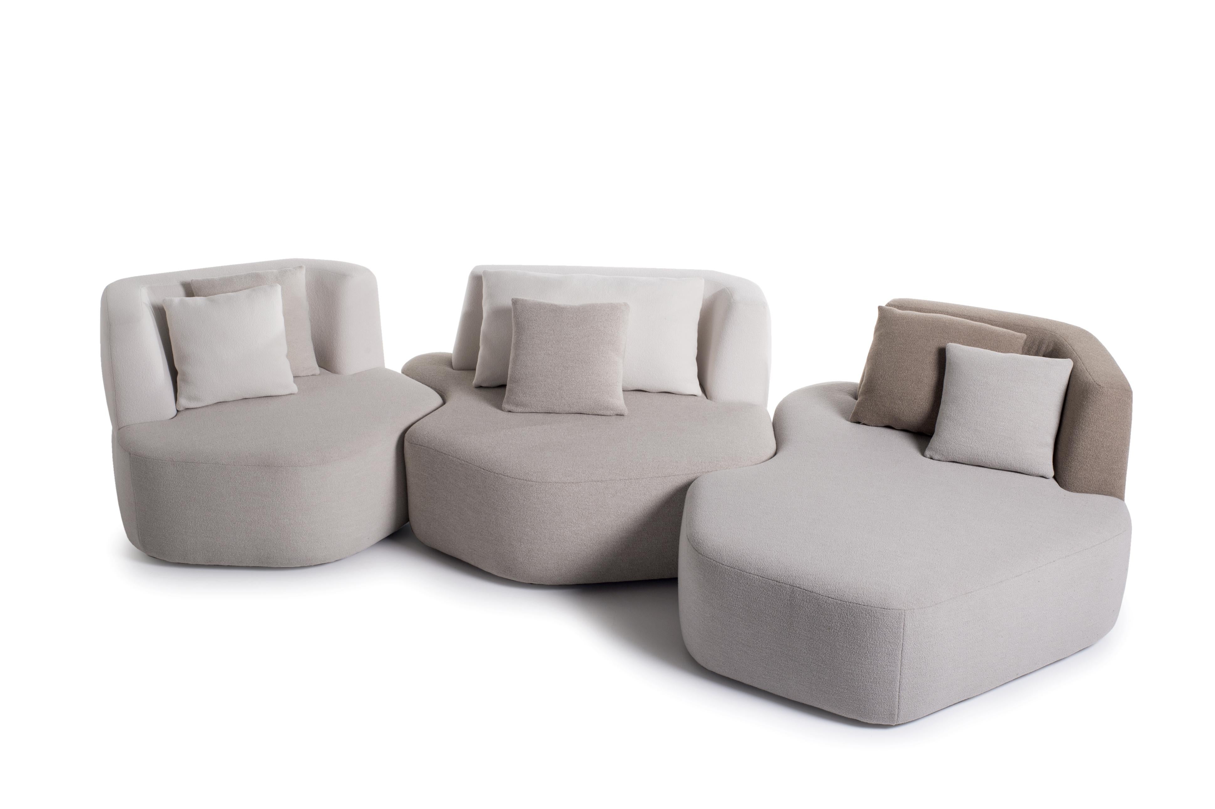 Contemporary Bespoke Organic Sofa in White and Beige Wool by Eric Gizard in stock