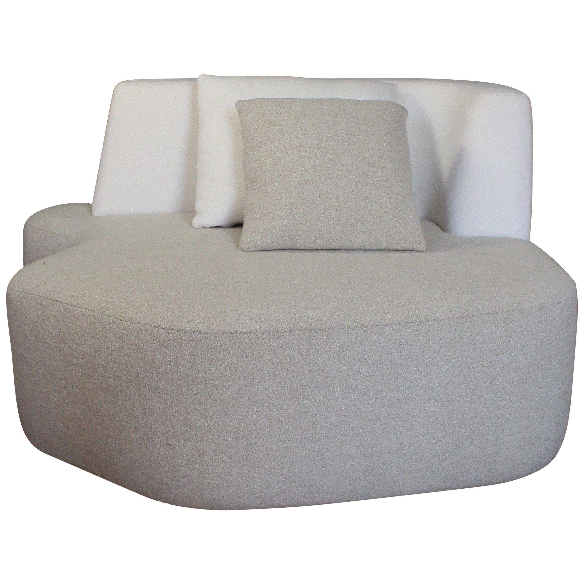 Bespoke Organic Sofa in White and Beige Wool Handmade by Eric Gizard in stock