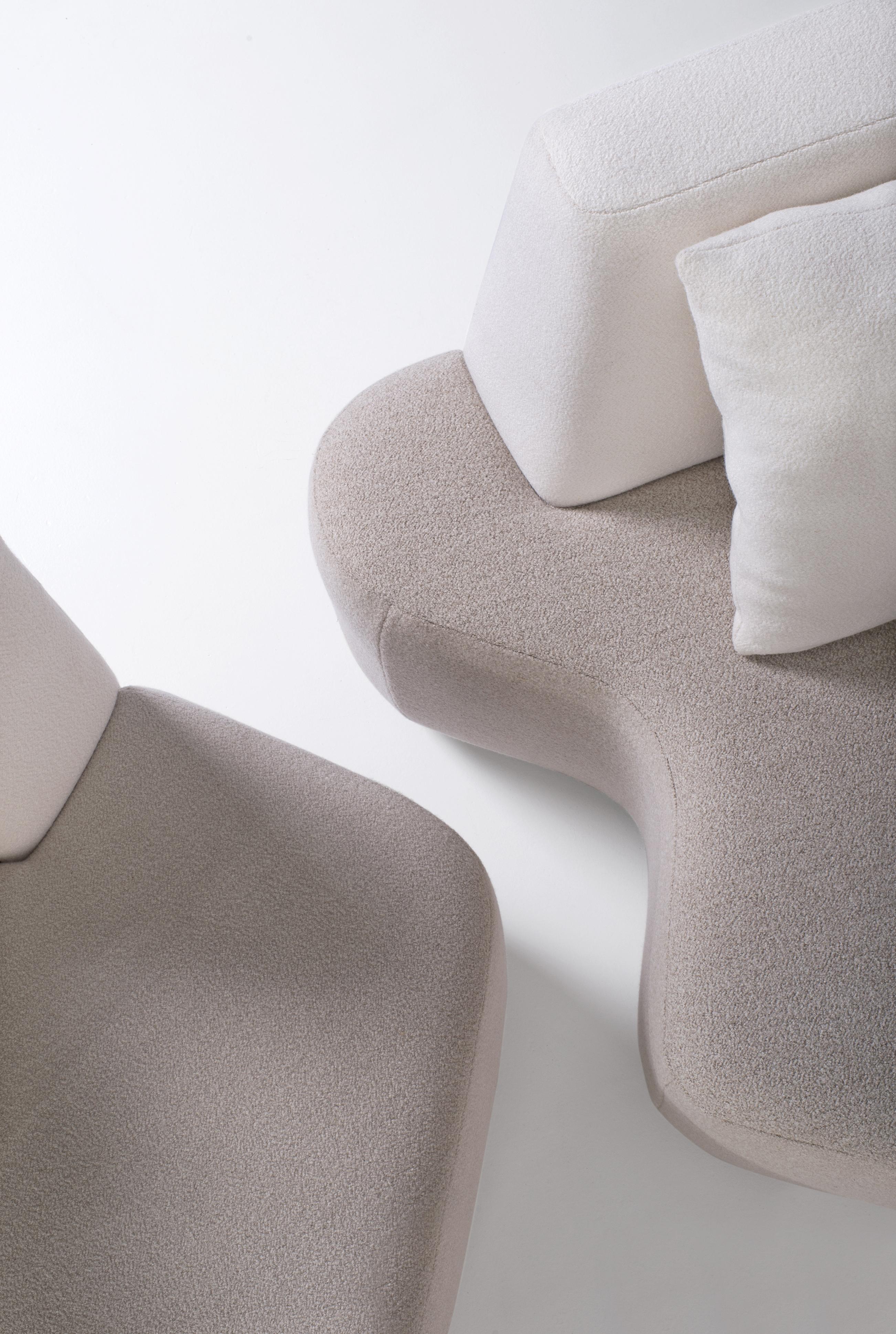 Modern Sofa in White, Cream, Brown Wool Handmade in France Customizable For Sale