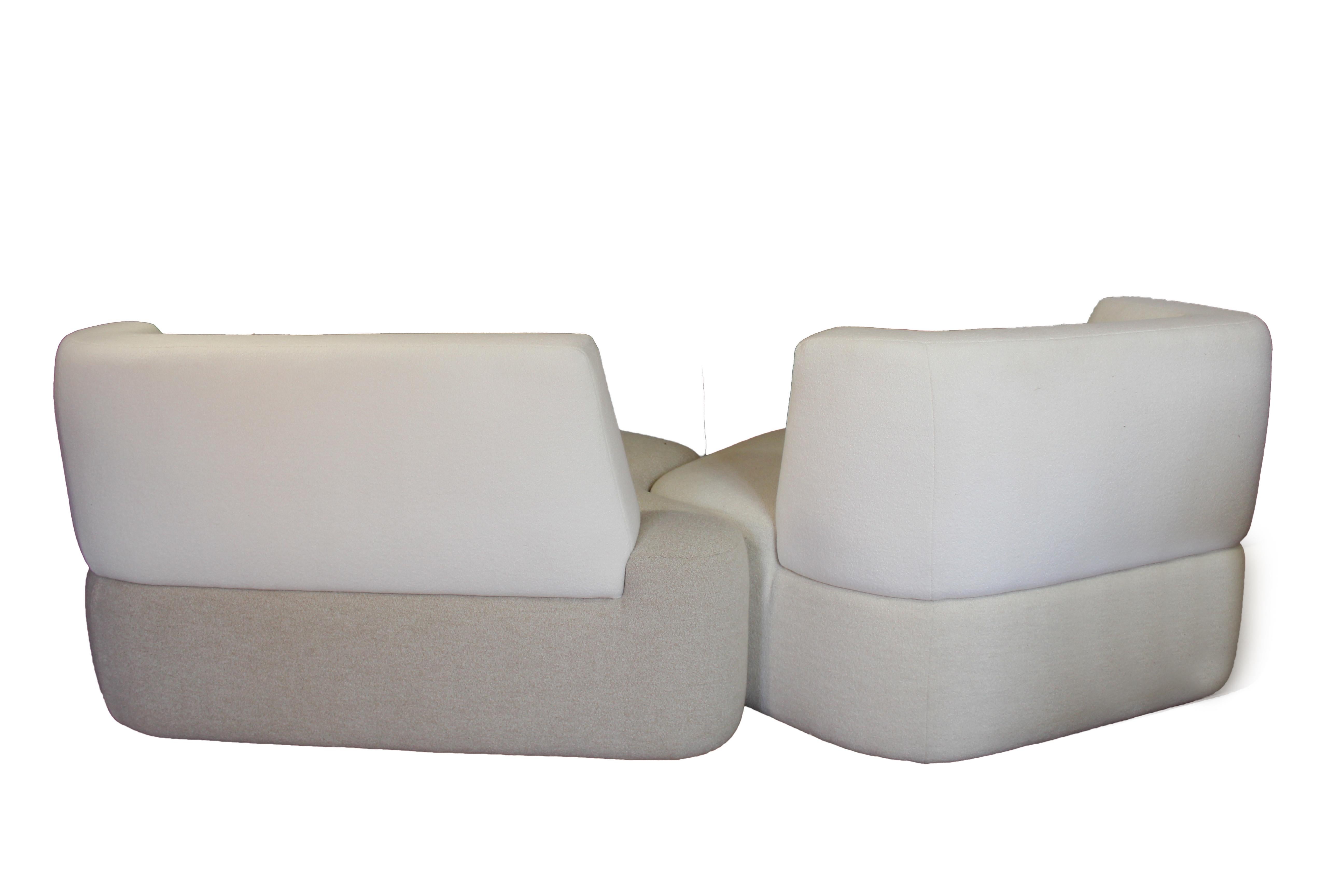 Hand-Crafted Handmad Organic Sofa in White Cream Wool 2 Modules by Eric Gizard in stock