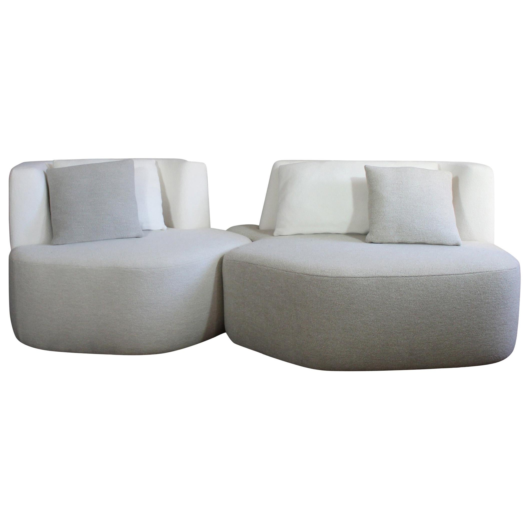 Handmad Organic Sofa in White Cream Wool 2 Modules by Eric Gizard in stock