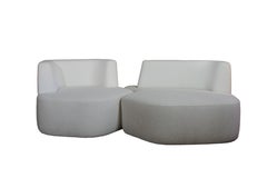 Maßgeschneidertes Bio-Sofa aus weißer cremefarbener Wolle 2 Module Made in France anpassbar