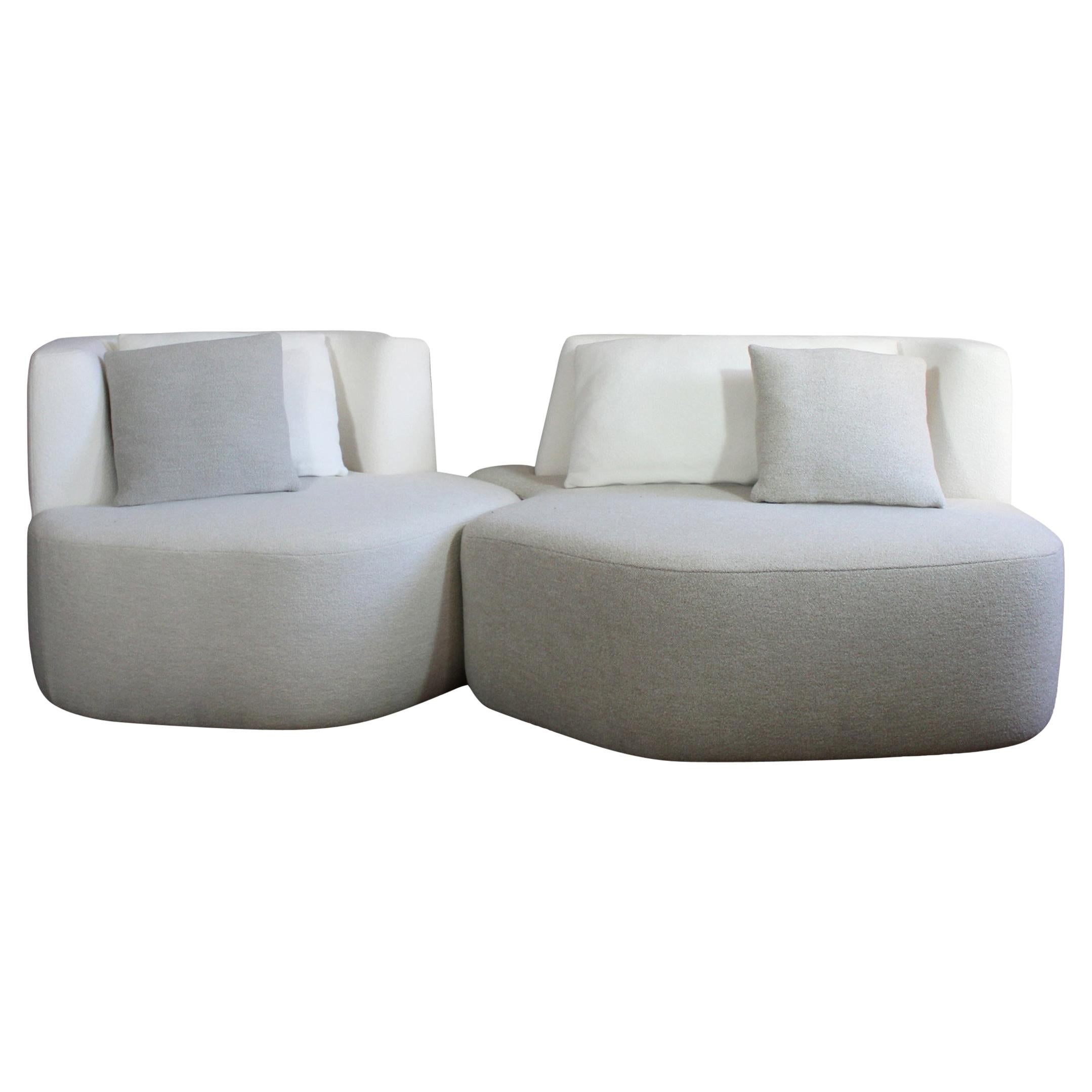 Maßgeschneidertes Bio-Sofa aus weißer cremefarbener Wolle 2 Module Made in France anpassbar