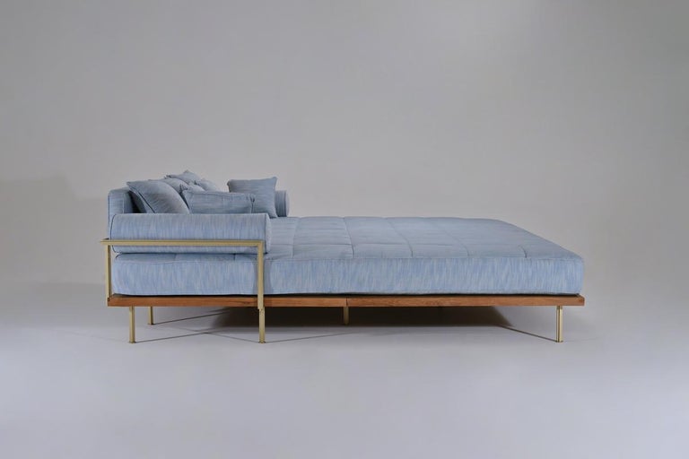 Hand-Crafted Bespoke Outdoor Lounge Bed in Brass & Reclaimed Hardwood Frame, by P. Tendercool For Sale
