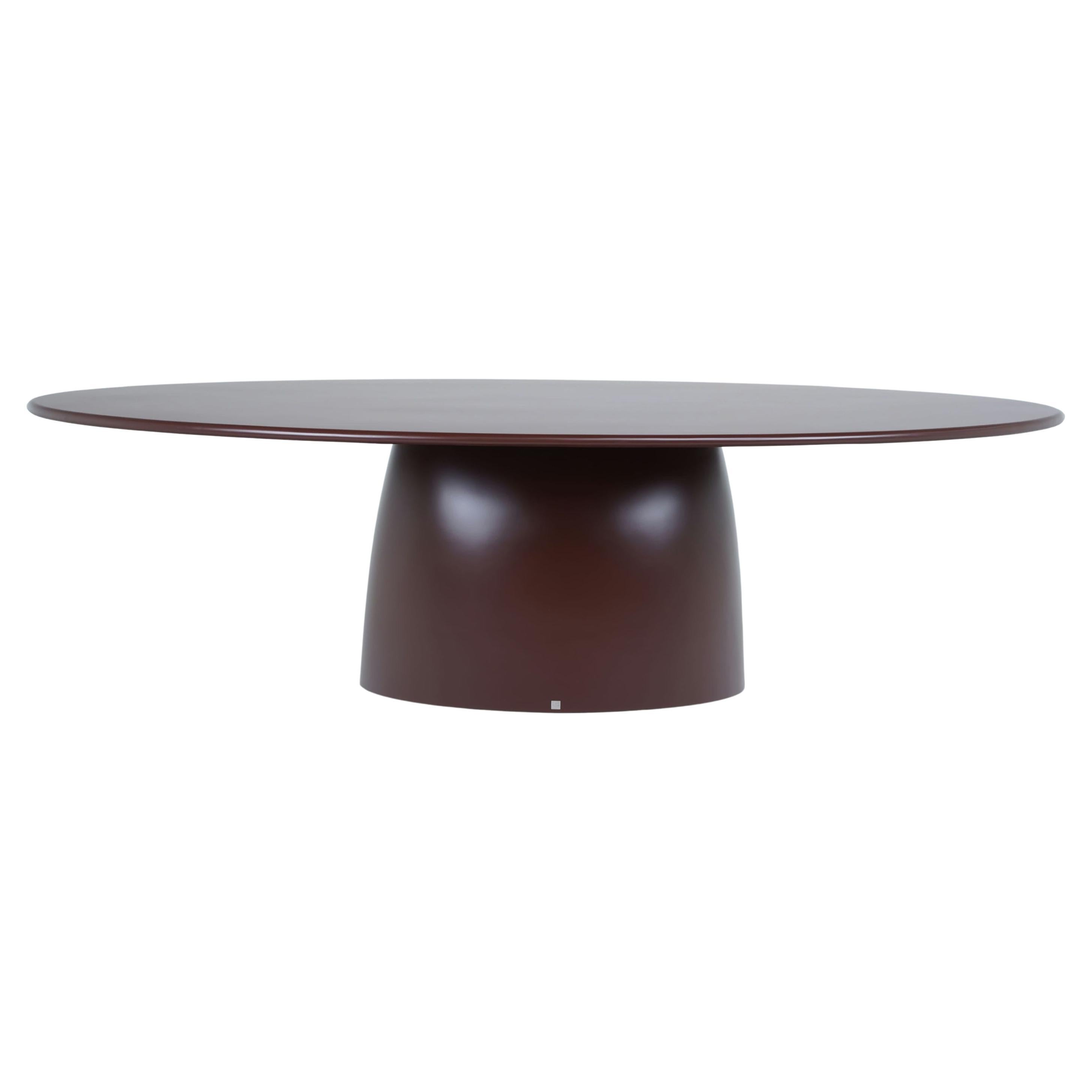 Table de salle à manger ovale d'extérieur en résine laquée brun chocolat