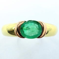 Bespoke Oval Cut Emerald Semi-Bezel Solitaire Ring in Two-Tone 14K/18K Gold