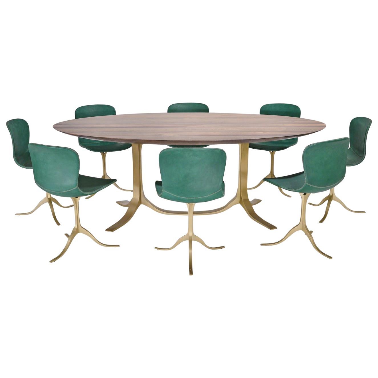 Bespoke Oval Table, Reclaimed Hardwood, Brown Brass Base, P. Tendercool In stock