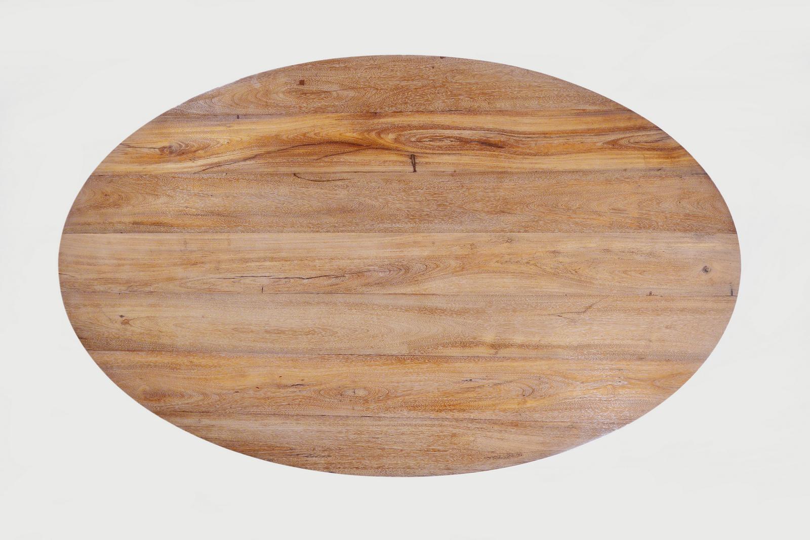 Bespoke Oval Table, Reclaimed Hardwood with Brass Base, by P. Tendercool For Sale 5