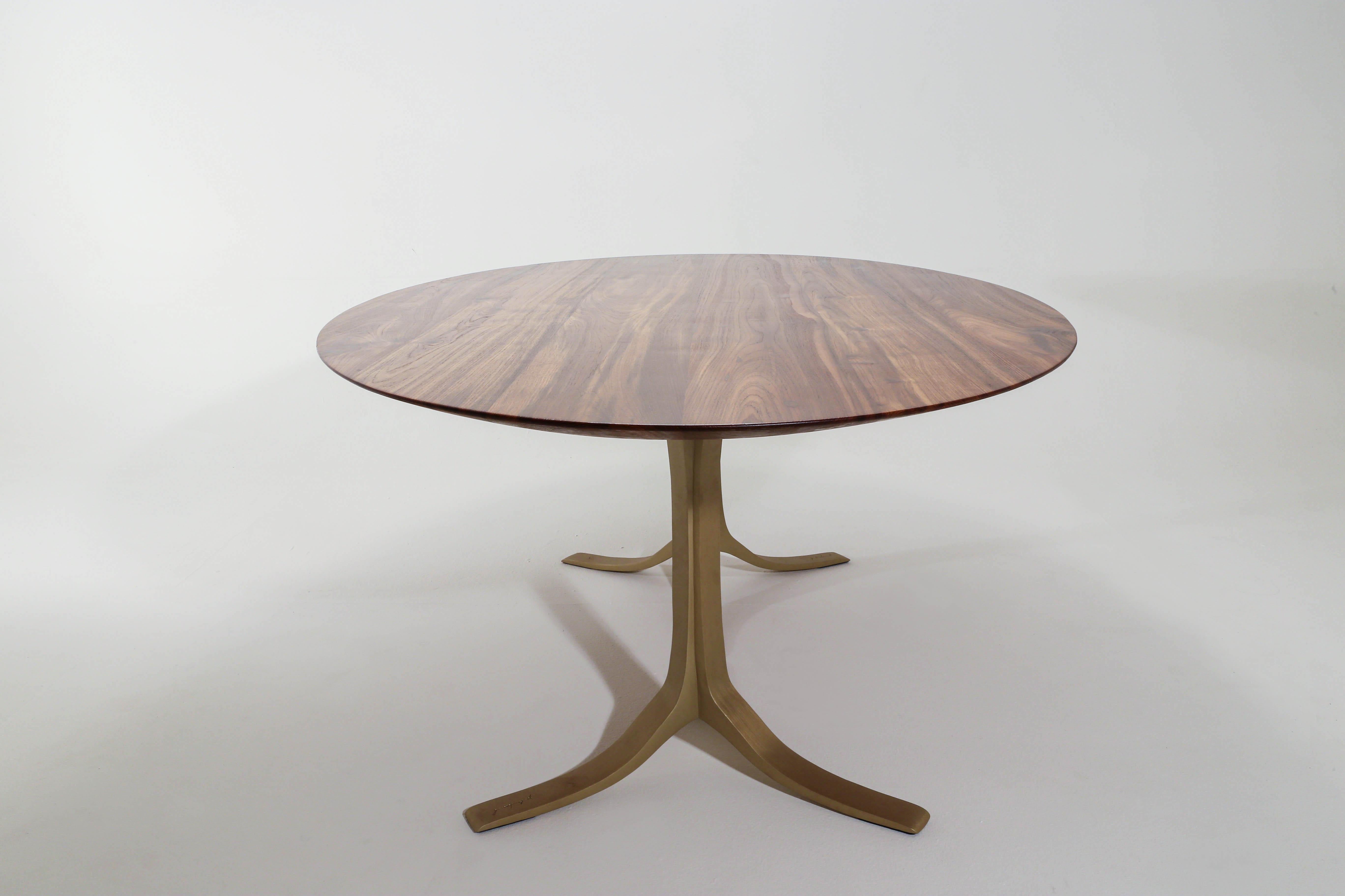 Minimalist Bespoke Oval Table, Reclaimed Hardwood with Brass Base, by P. Tendercool For Sale