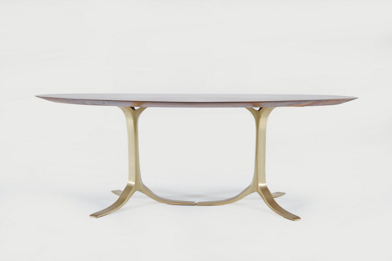 Bespoke Oval Table, Reclaimed Hardwood with Brass Base, by P. Tendercool In New Condition For Sale In Bangkok, TH