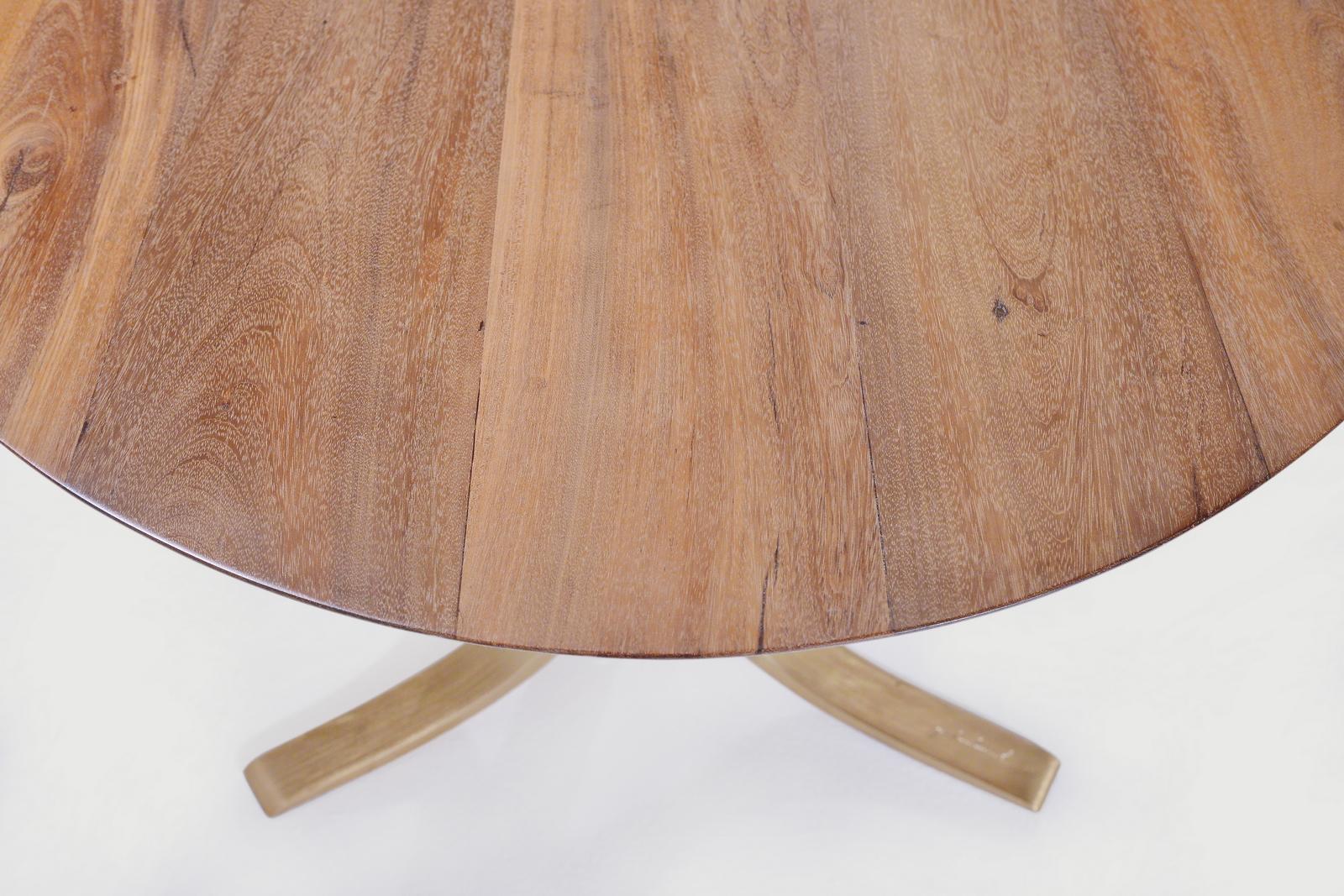 Bespoke Oval Table, Reclaimed Hardwood with Brass Base, by P. Tendercool For Sale 1