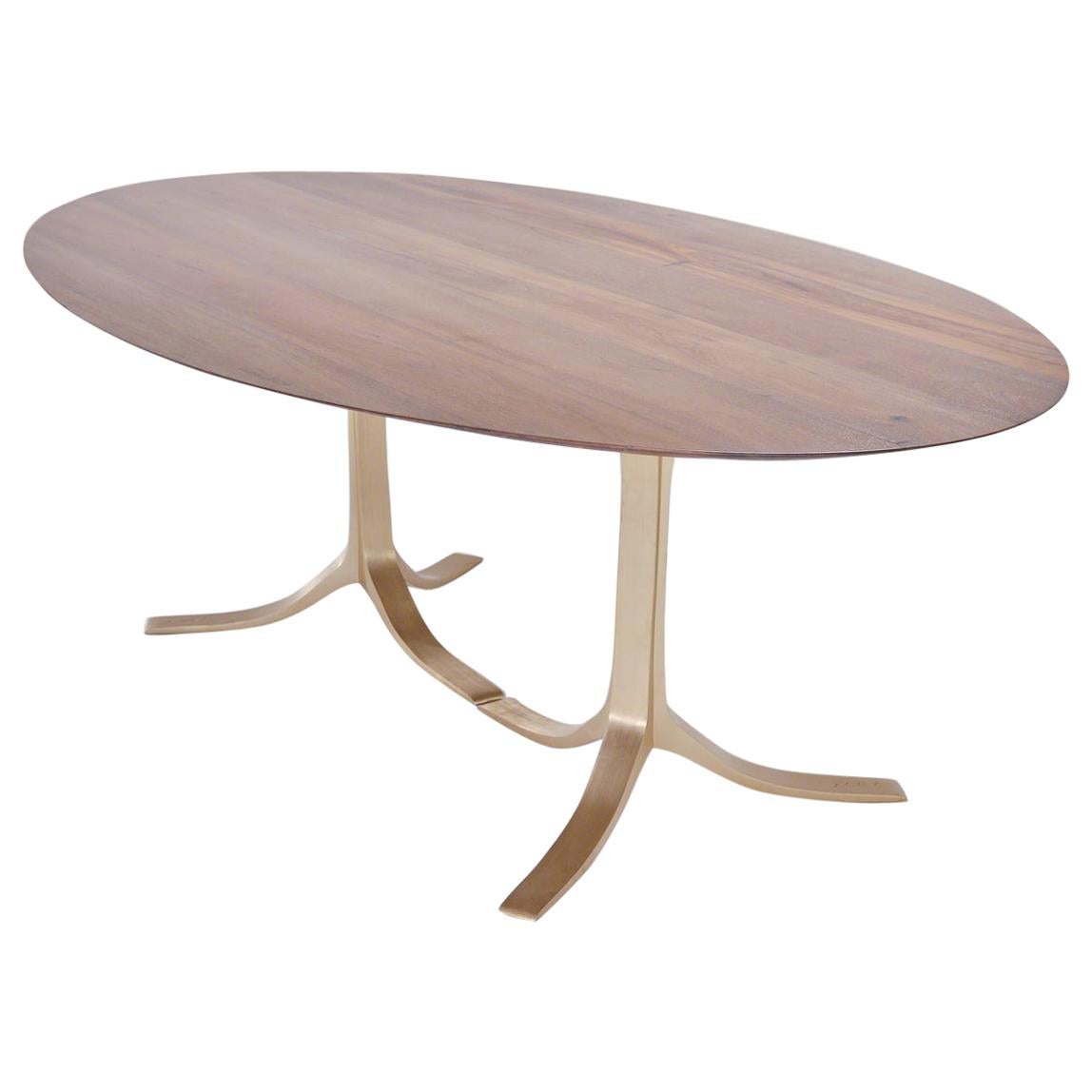 Bespoke Oval Table, Reclaimed Hardwood with Brass Base, by P. Tendercool