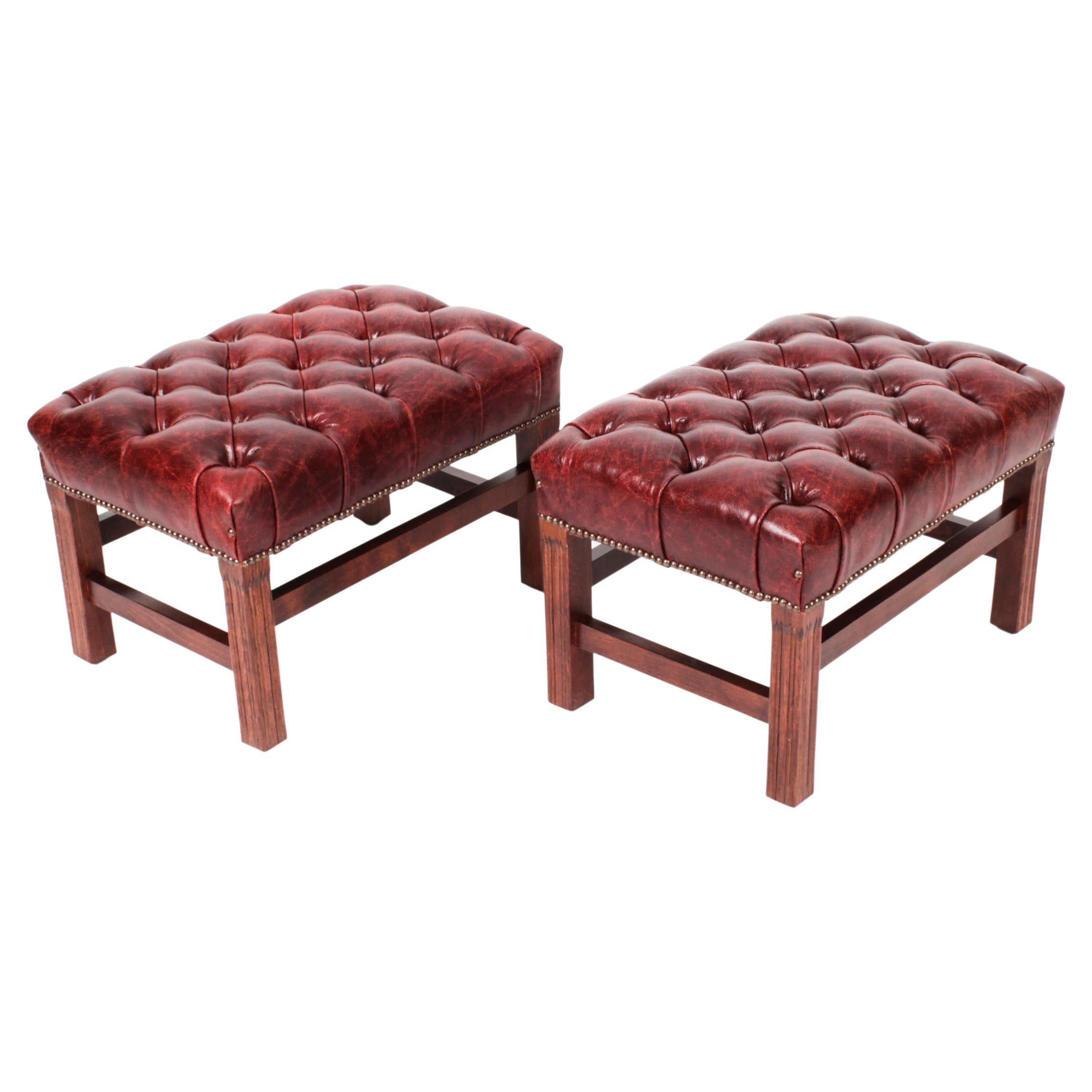 Bespoke Pair Buttoned Leather Stools Murano Port 20th C For Sale