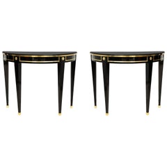 Bespoke Pair of Consoles in the Neoclassic Style with Brass Banding