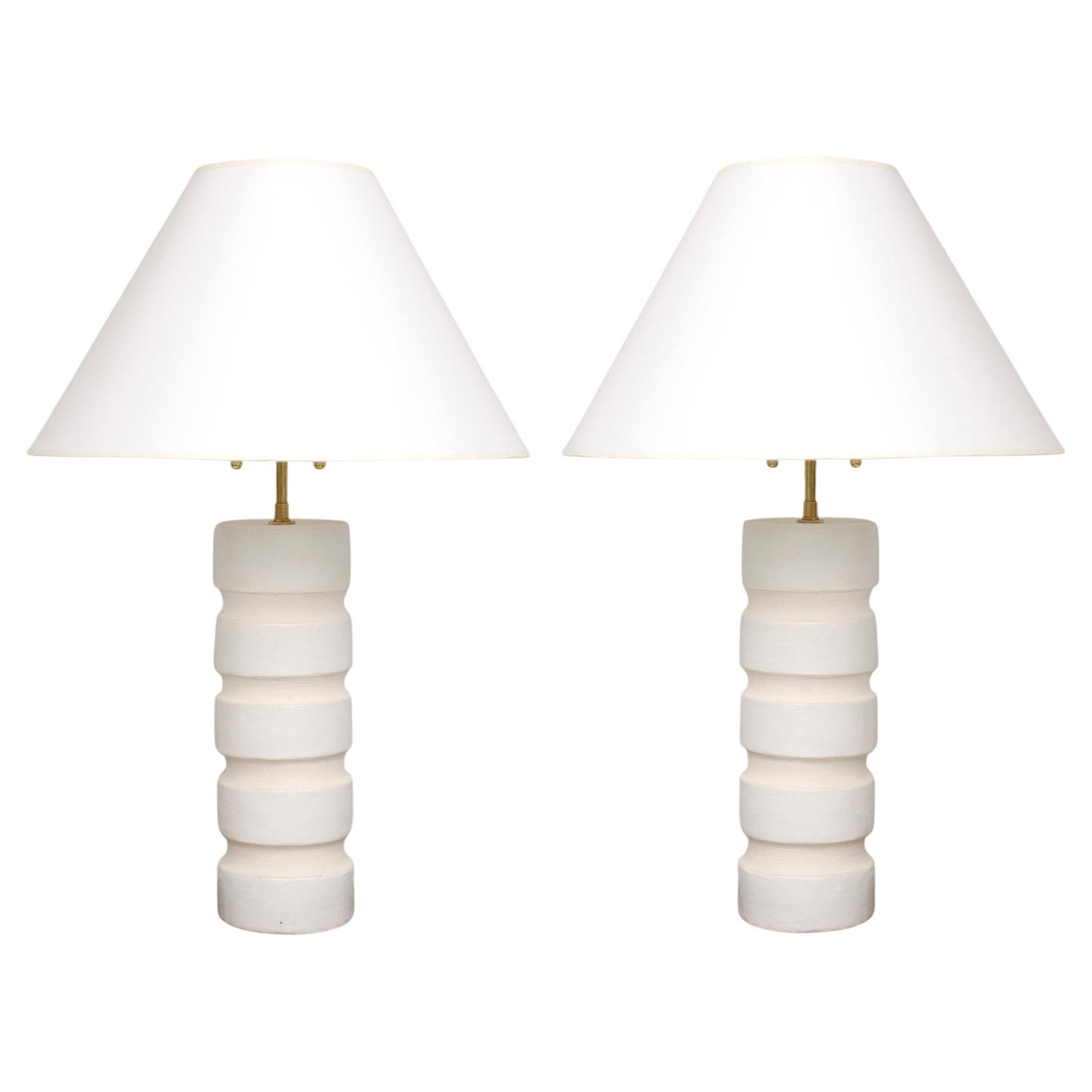 Bespoke Pair of French Cylindrical Ceramic Lamps 