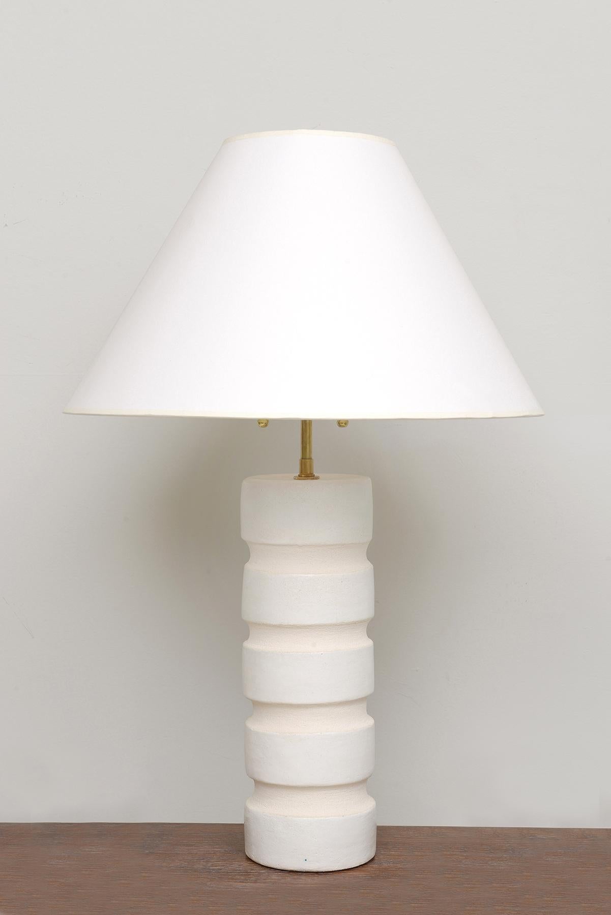 Bespoke Pair of French cylindrical ceramic lamps by Parisian Ceramist 
Barbara Billoud exclusively for Lerebours Antiques.
Can be customizable in size. Lead Time is 8-12 weeks.
NOTE:  We highly recommend that our ceramic items be crated while in