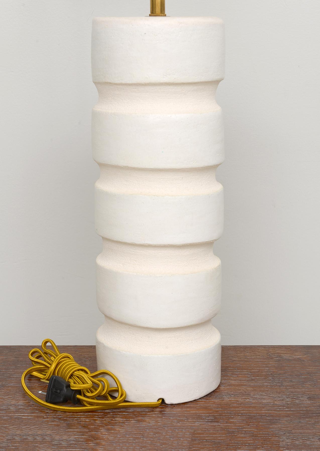 Contemporary Bespoke Pair of French Cylindrical Ceramic Lamps For Sale