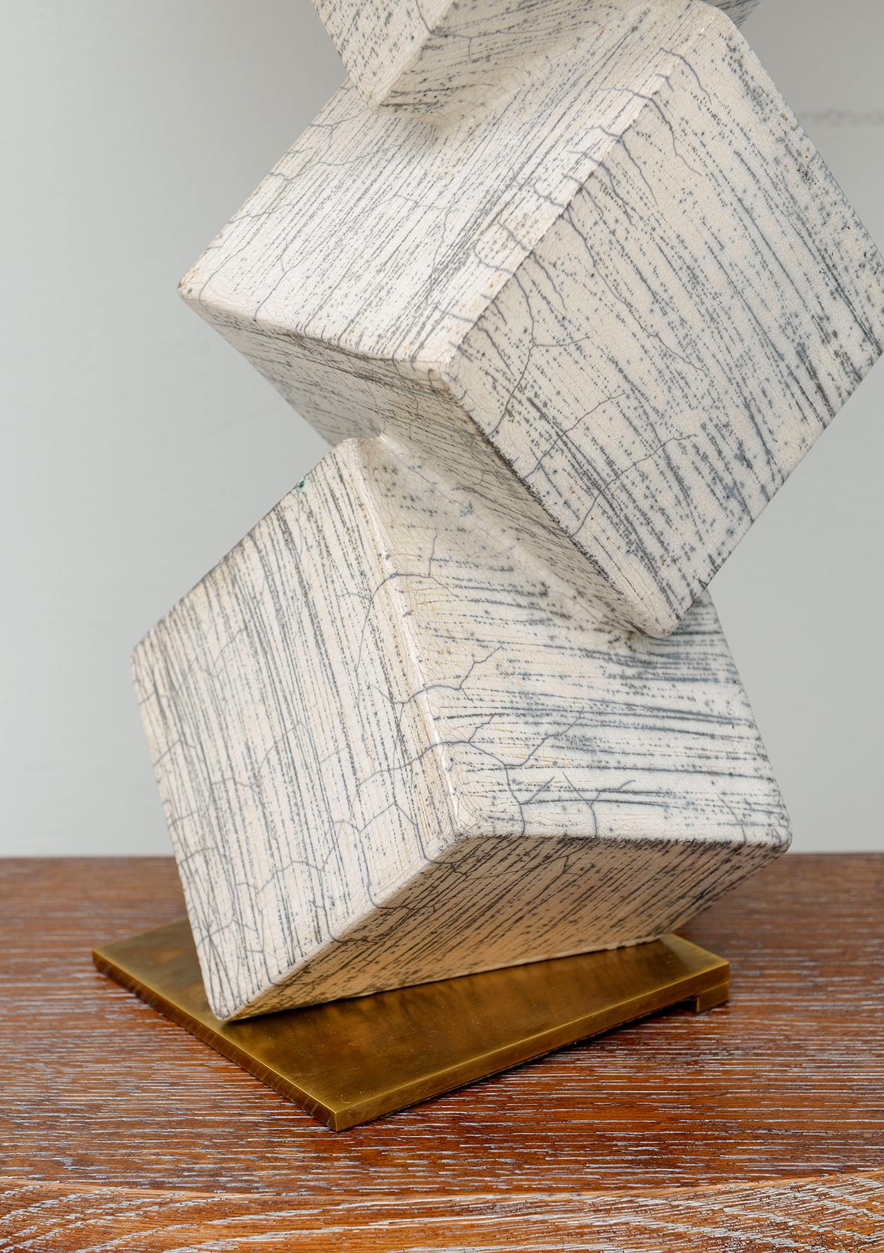 Coppia di lampade scultoree cubiste in ceramica Raku francese Bepoke in vendita 3