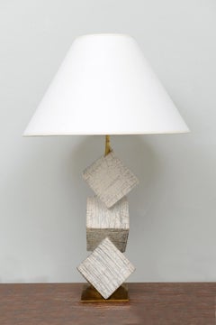 French Bepoke Pair of Sculptural Raku Ceramic Cubist Lamps