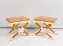 Bespoke Pair of Georgetta Parchment X-Frame Benches