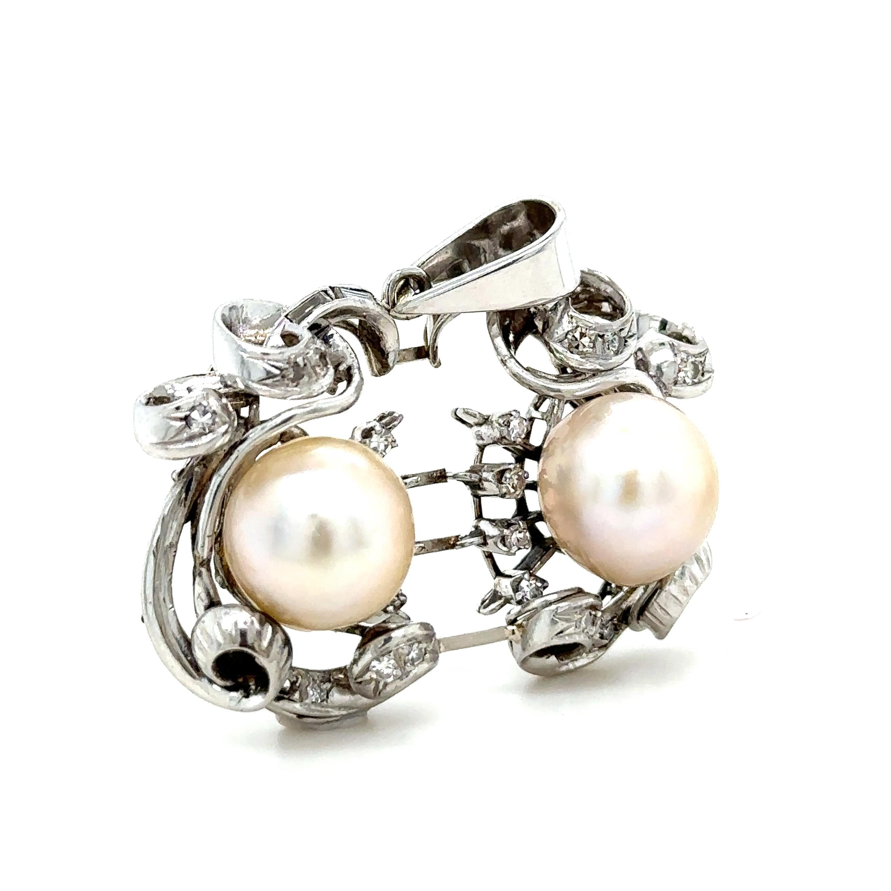 Bespoke Pearl & Diamond Brooch 0.45ct In Excellent Condition For Sale In SYDNEY, NSW