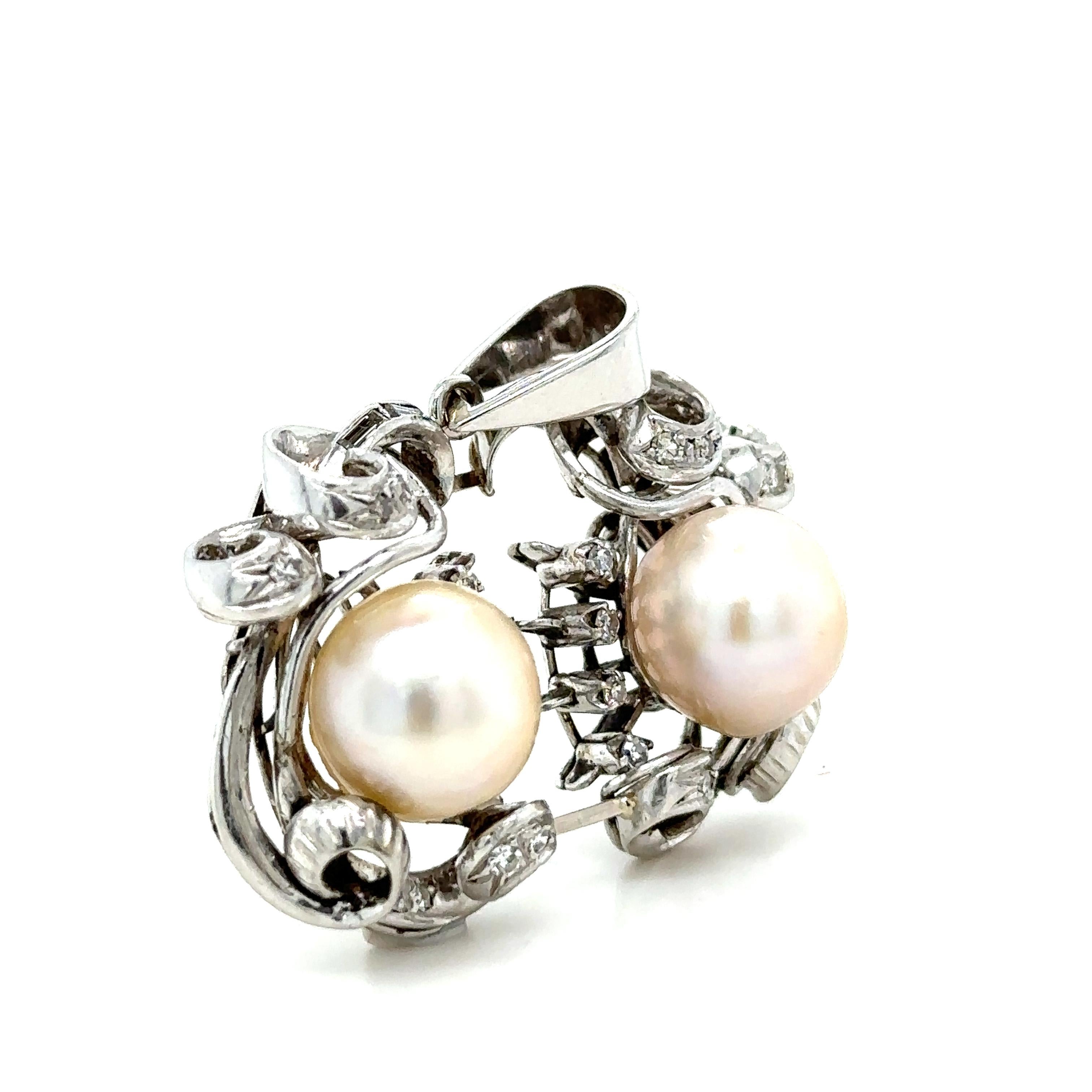 Women's Bespoke Pearl & Diamond Brooch 0.45ct For Sale