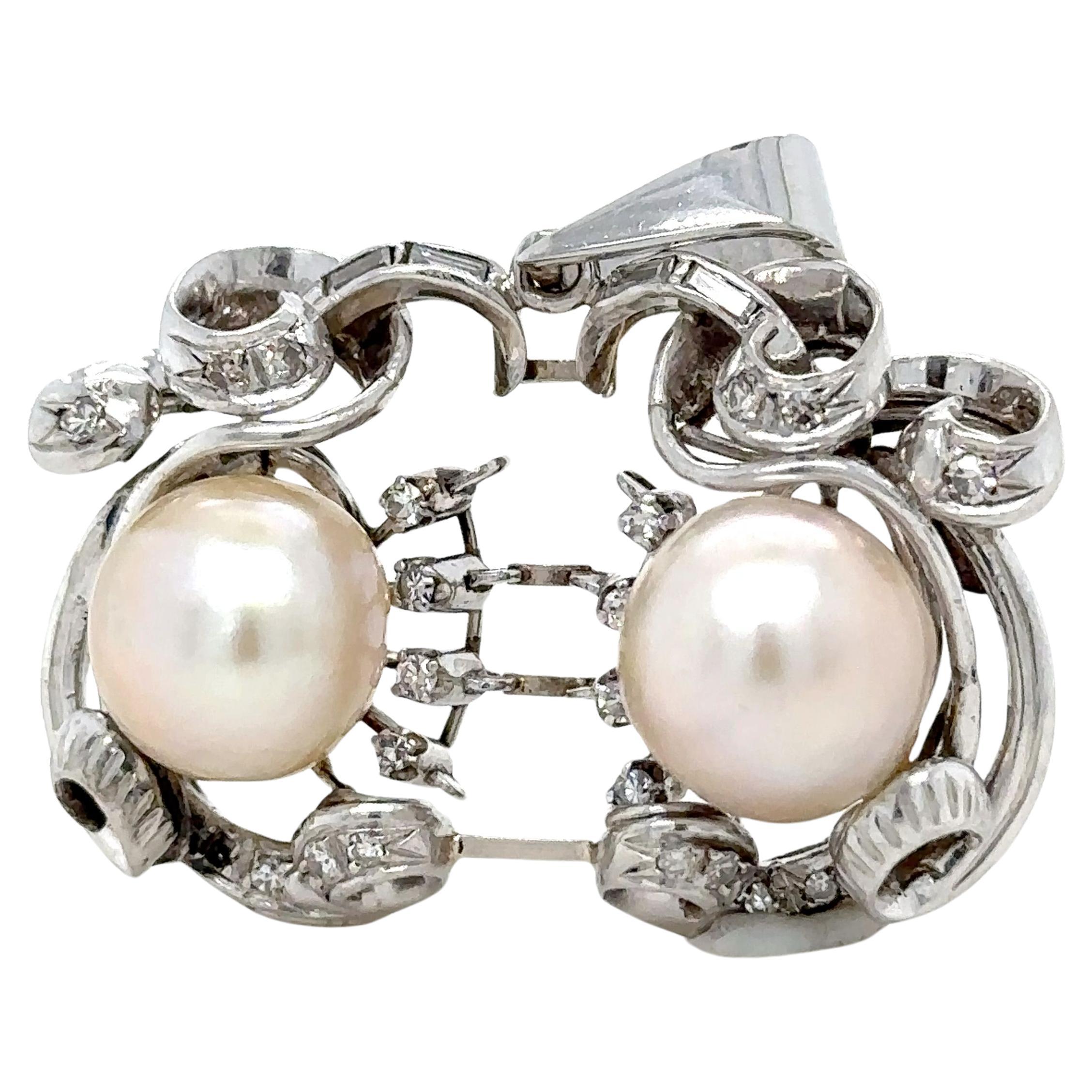 Bespoke Pearl & Diamond Brooch 0.45ct For Sale