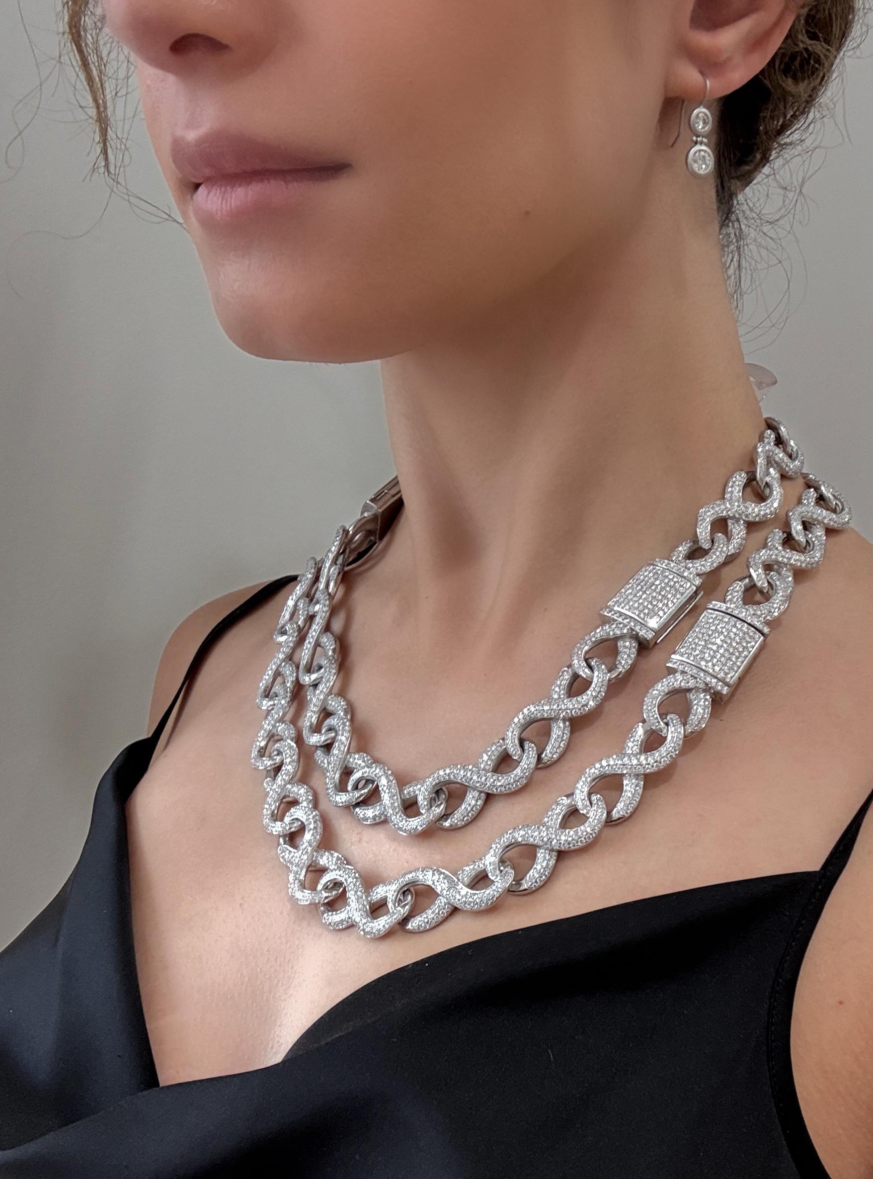 Bespoke Platinum Diamond Link Necklace, 80 Carats, Convertible Design Excellent état - En vente à Darien, CT