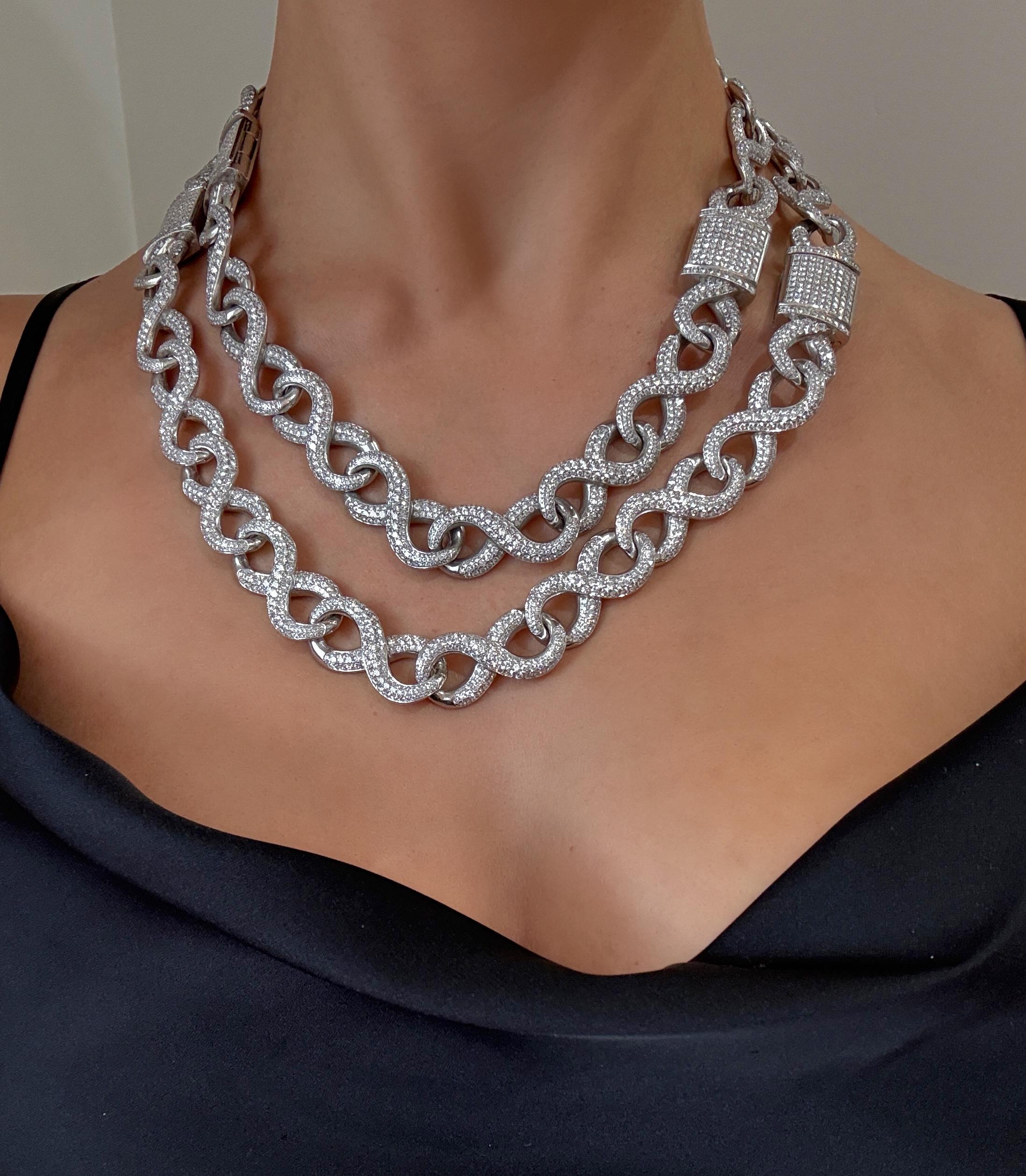 Bespoke Platinum Diamond Link Necklace, 80 Carats, Convertible Design Unisexe en vente