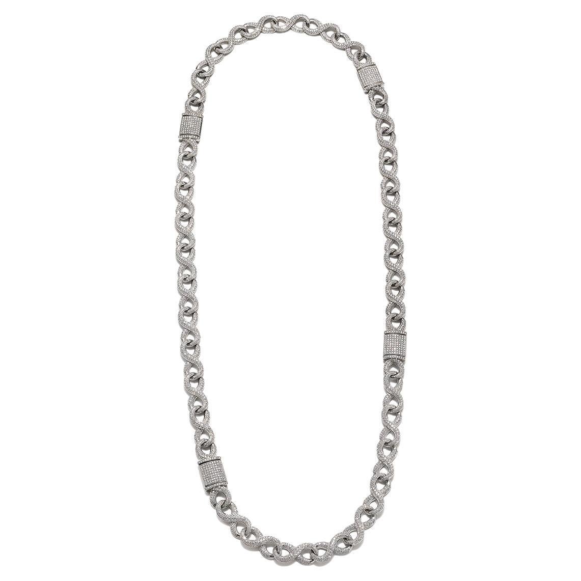Bespoke Platinum Diamond Link Necklace, 80 Carats, Convertible Design