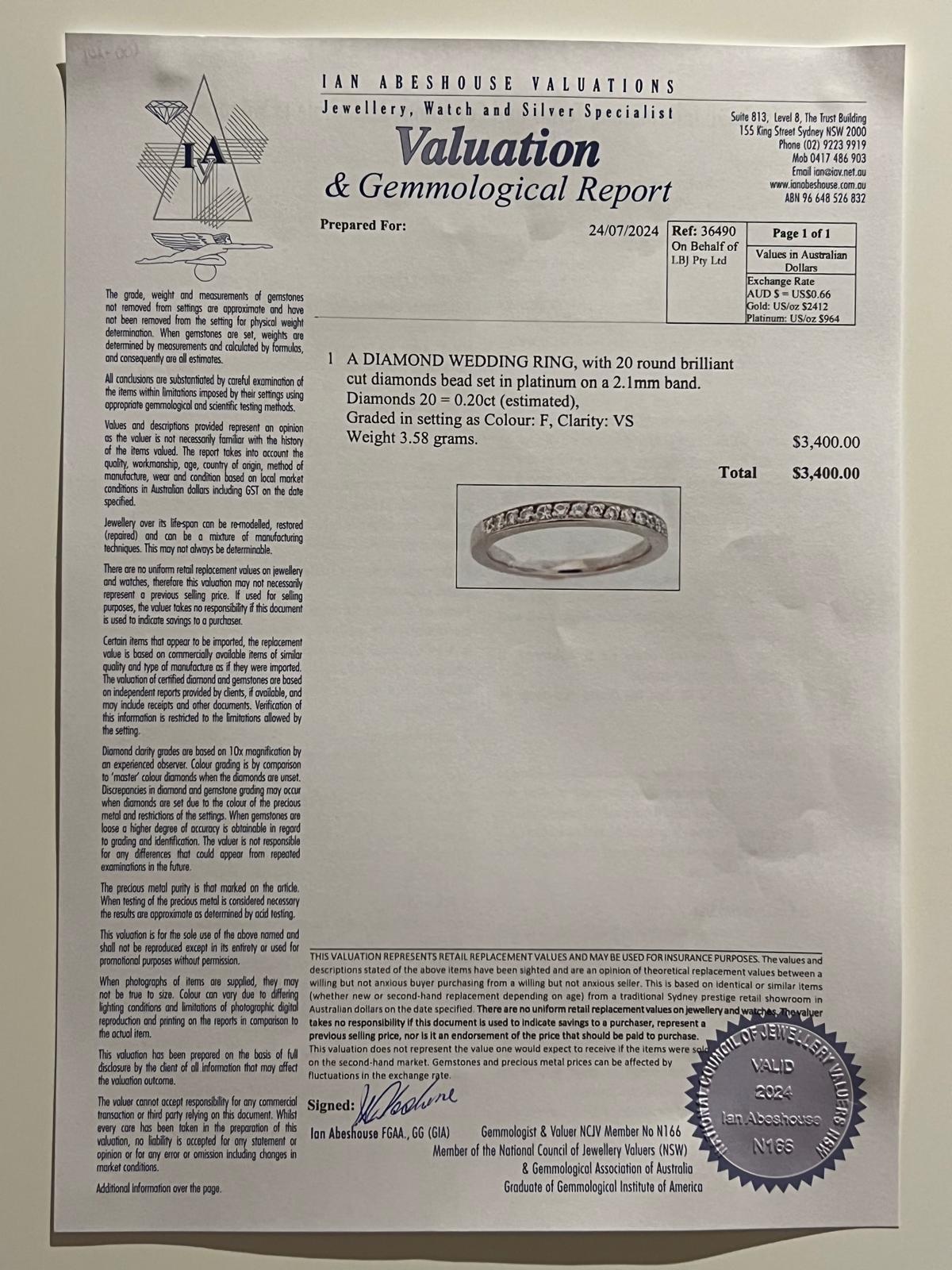 Bespoke Platinum Eternity Wedding Ring 0.20ct For Sale 1