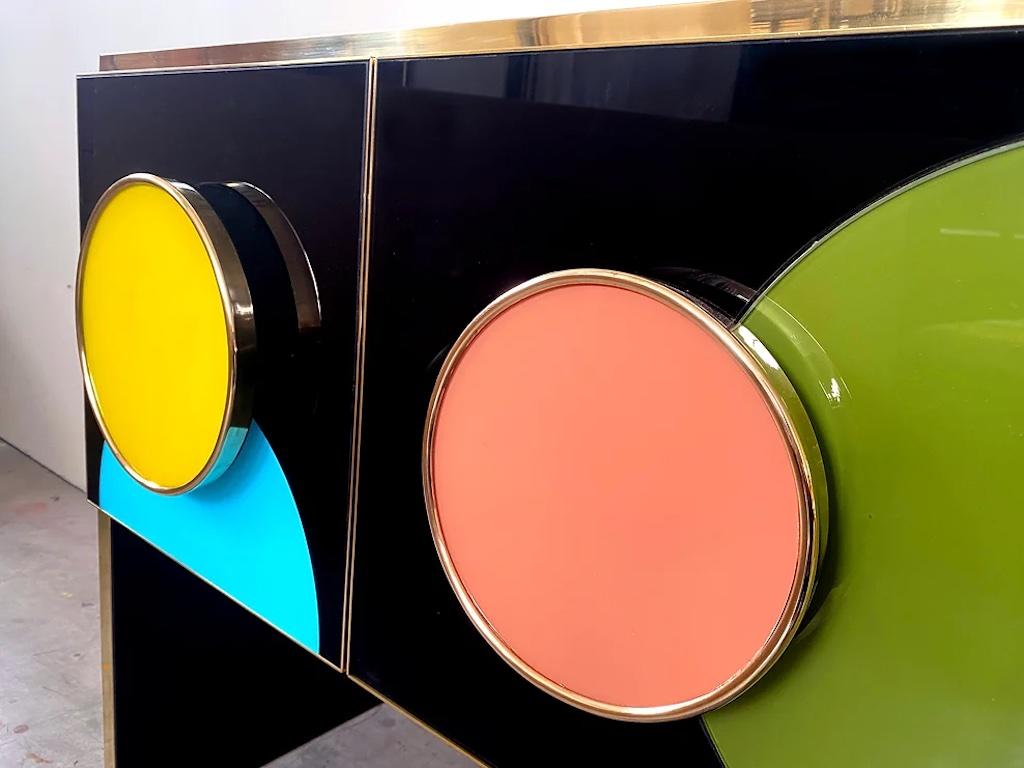 Hand-Crafted Bespoke Pop Art Italian Black Yellow Pink Multicolor Modern Credenza/Sideboard