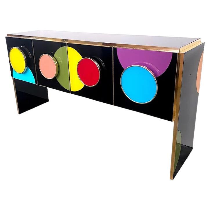 Mehrfarbige moderne Anrichte/Sideboard, maßgeschneiderte italienische Pop-Art in Schwarz, Gelb, Rosa im Angebot