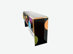 Bespoke Postmodern Style Colored Glass and Brass Console Sideboard
