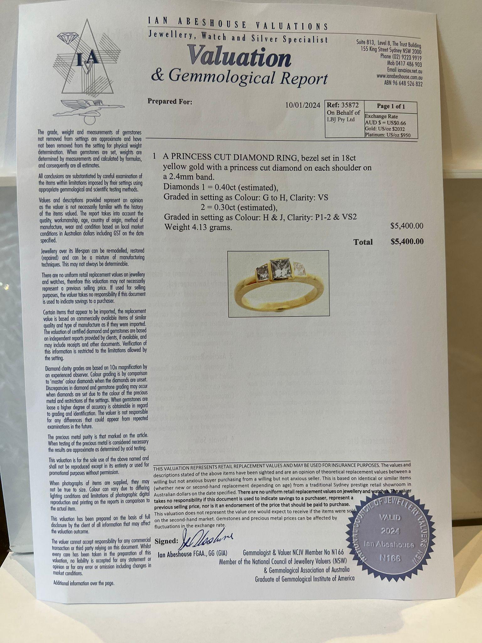 Maßgefertigter Diamantring im Princesse-Schliff 0,70ct im Zustand „Hervorragend“ im Angebot in SYDNEY, NSW