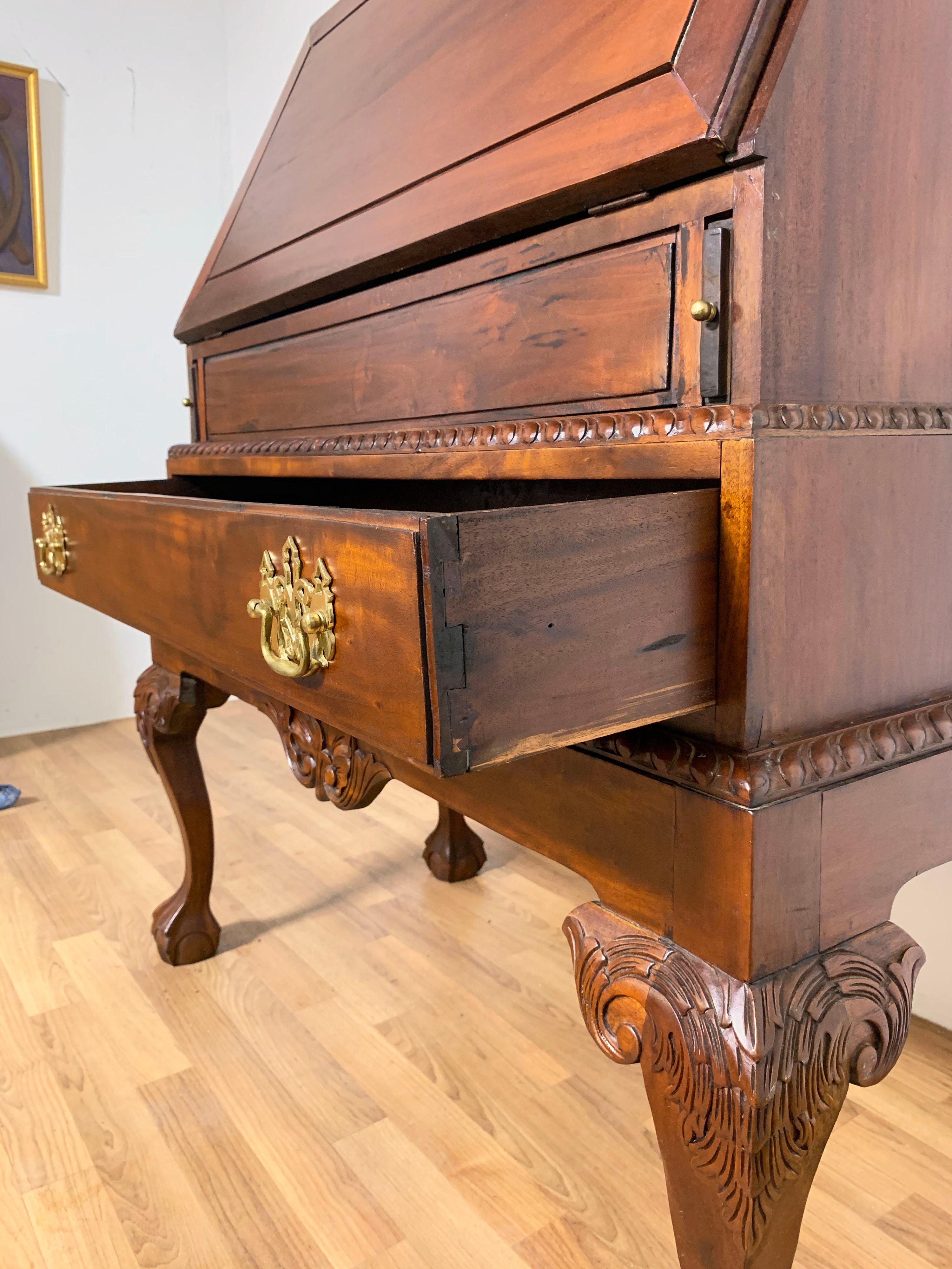 Bespoke Queen Anne Style Mahogany Drop Front Desk on Frame 8